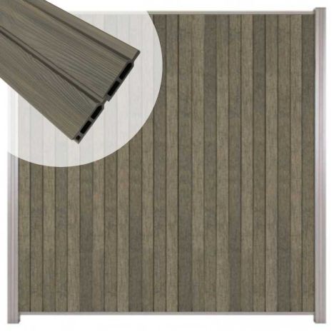 Zelfbouw schutting verticaal Rhombus Double grijs - blank alu accessoires (170 x 180 cm)