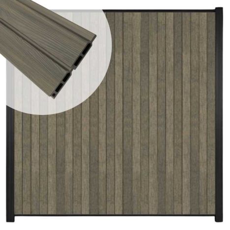 Zelfbouw schutting verticaal Rhombus Double grijs - zwart alu accessoires (170 x 180 cm)
