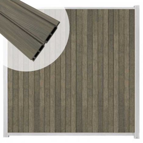 Zelfbouw schutting verticaal Rhombus Double grijs - wit alu accessoires (170 x 180 cm)