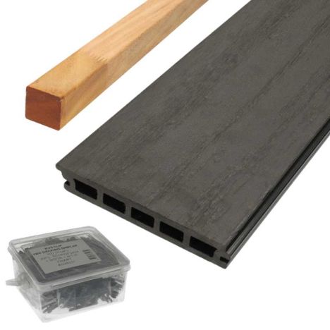 Vlonder totaalpakket composiet naadloos - 2,1 x 14,5 cm - antraciet (4 mtr)