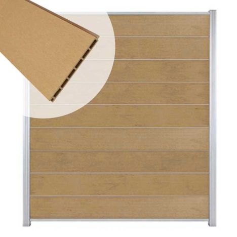 Zelfbouw schutting composiet Modular teak - blank alu accessoires (180 x 200 cm)