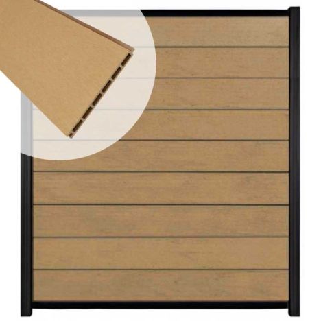 Zelfbouw schutting composiet Modular teak - zwart alu accessoires (180 x 200 cm)