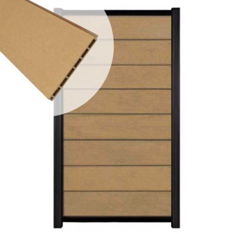 Zelfbouw schutting composiet Modular teak - zwart alu accessoires (90 x 180 cm)