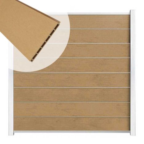 Zelfbouw schutting composiet Modular teak - wit alu accessoires (180 x 180 cm)