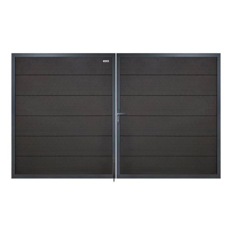 Dubbele poort composiet Forte antraciet met antraciet aluminium kader (300 x 180 cm)