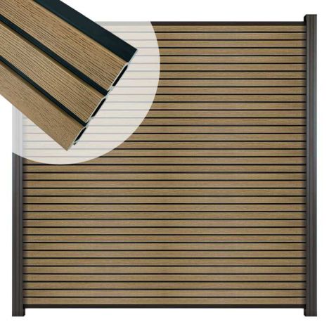Schutting composiet co-ex Triple Rhombus Oak & Black met zwarte profielen (180 x 180 cm)