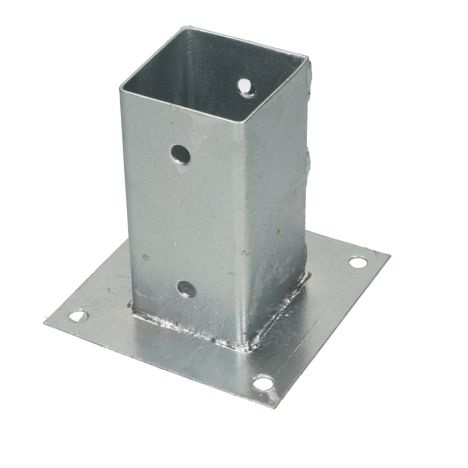 Paalhouder met voet verzinkt blank (7,1 x 7,1 x 15 cm)