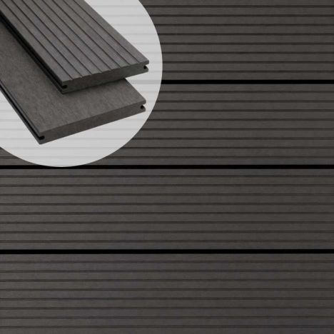 Vlonderplank composiet massief - 2,1 x 14 cm antraciet grove ribbel/vlak