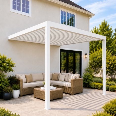 Pergola aluminium aanbouw - Zuiver wit RAL9010 - 300 x 250 x 250 cm