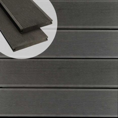Vlonderplank composiet massief 1,9 x 14 cm antraciet grove ribbel/vlak (5 mtr)