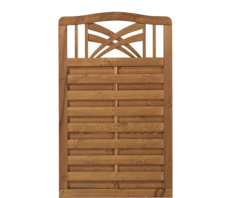 Schutting met doorkijk - Rondo toog teak geverfd (90 x 142/146 cm)