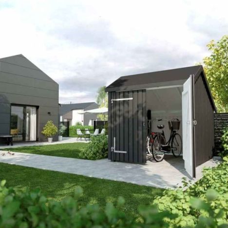 Berging met dubbele deur 5,7 m2 onbehandeld 248 x 229 x 250 cm - Type A