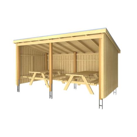 Overkapping met 2 picknicktafels 9,5 m2 compleet - 432 x 218 x 169/220 cm - Type C