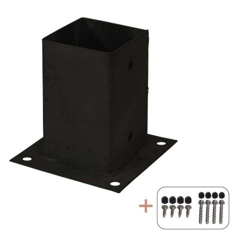Paalhouder met voet zwart incl. schroeven tbv tuinpaal van 9 x 9 cm -  15 x 15 cm