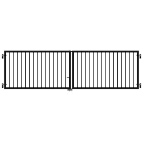 Dubbele tuinpoort met stalen spijlen zwart 300 x 85 cm