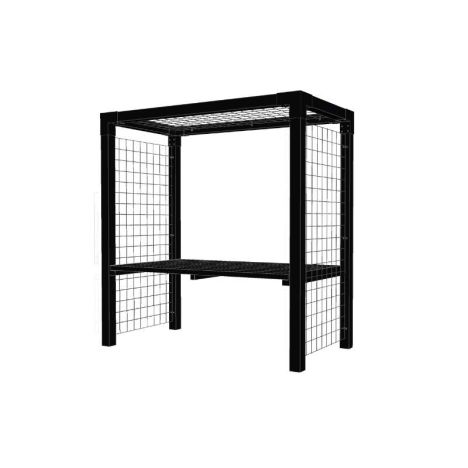 Pergola staal met gaaspanelen en houten tafel zwart - 198 x 108 x 208 cm