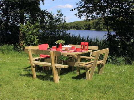 Picknicktafel vuren geimpregneerd - Kombi - vierkant met rugleuning - 237 x 237 x 84 cm