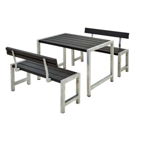 Tuinset vuren Café - Hout & Staal gegrond zwart 2 rugleuningen - 185 x 127 x 75 cm