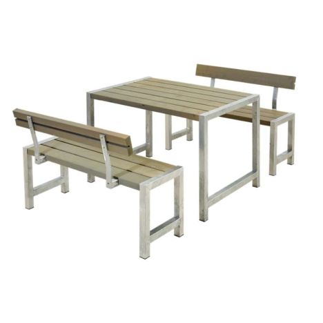 Tuinset vuren Café - Hout & Staal gegrond grijsbruin 2 rugleuningen - 185 x 127 x 75 cm