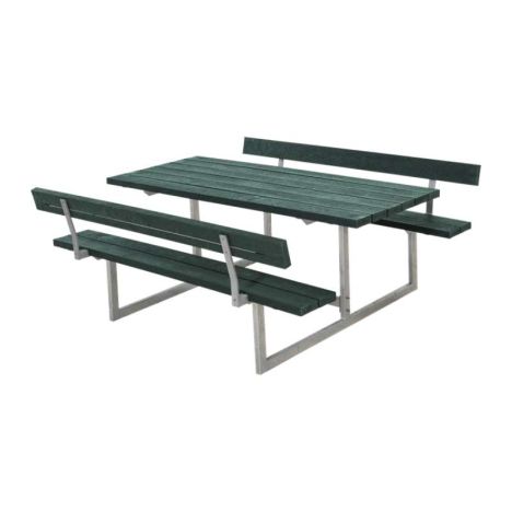 Picknicktafel gerecycled kunststof - Basic - groen 2 rugleuningen - 184 x 177 x 75 cm