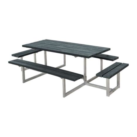 Picknicktafel gerecycled kunststof - Basic - grijs 4 banken - 160 x 260 x 73 cm