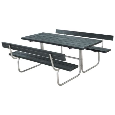 Picknicktafel gerecycled kunststof - Classic 2 rugleuningen grijs - 177 x 177 x 75 cm