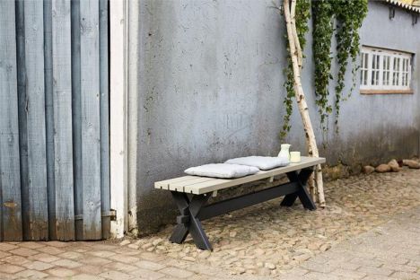 Bank vuren geimpregneerd - Nostalgi zwart en grijsbruin 38 x 177 x 44 cm
