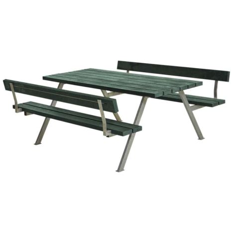 Picknicktafel gerecycled kunststof groen - Alpha 2 rugleuningen 185 x 177 x 76 cm