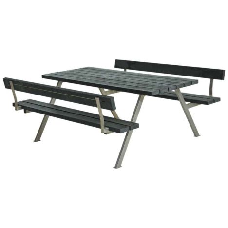 Picknicktafel gerecycled kunststof grijs - Alpha 2 rugleuningen 185 x 177 x 76 cm