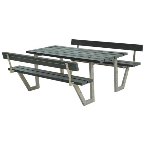 Picknicktafel gerecycled kunststof grijs - Wega 2 rugleuning 185 x 177 x 76 cm