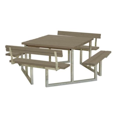 Picknicktafel vuren geimpregneerd - Twist vierkant 2 rugleuningen gegrond grijsbruin 227 x 204 x 76 cm