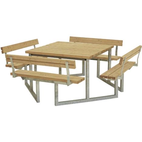 Picknicktafel thermowood - Twist - vierkant - 4 rugleuningen - 227 x 227 x 73 cm