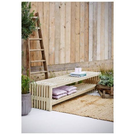 Lattenbank vuren met plank - Rustik Design 218 cm driftwood geverfd