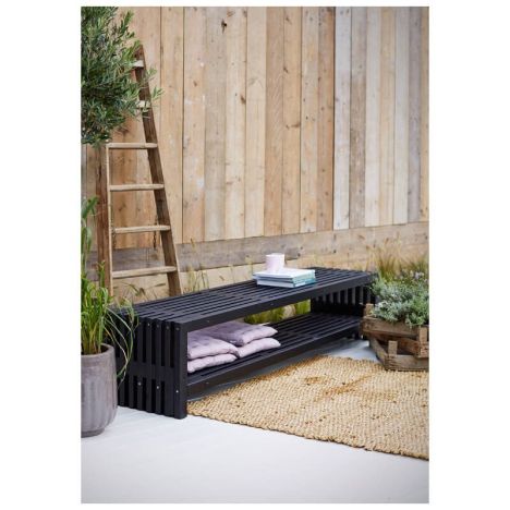 Lattenbank vuren met plank - Rustik Design 218 cm zwart geverfd