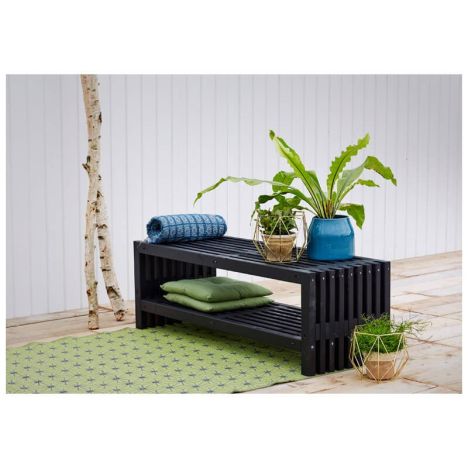 Lattenbank vuren met plank - Rustik Design 138 cm zwart geverfd