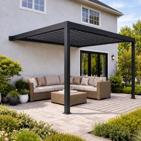 Pergola aluminium aanbouw - Antracietgrijs RAL7016 - 300 x 250 x 250 cm