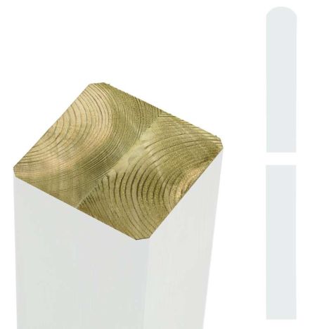 Tuinpaal vuren 9 x 9 cm wit met ongepunte en afgeronde kant geschaafd