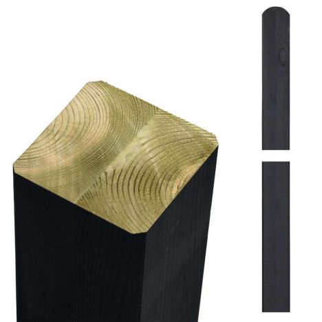 Tuinpaal vuren 9 x 9 cm zwart ongepunt met afgeronde kant geschaafd