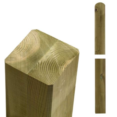 Tuinpaal vuren 9 x 9 cm groen geimpregneerd met ongepunte en afgeronde kant geschaafd