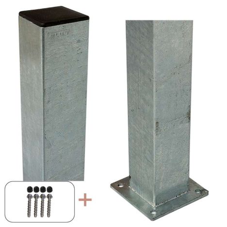 Paal staal met voet gegalvaniseerd incl. schroeven - 8 x 8 cm