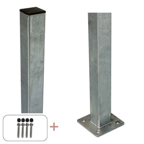 Paal staal met voet gegalvaniseerd incl. schroeven - 4,5 x 4,5 cm