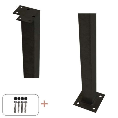 Hoekpaal staal met voet zwart incl. schroeven - 4,5 x 4,5 x 103,3 cm