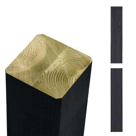 Hekpaal vuren 9 x 9 cm zwart ongepunt geschaafd
