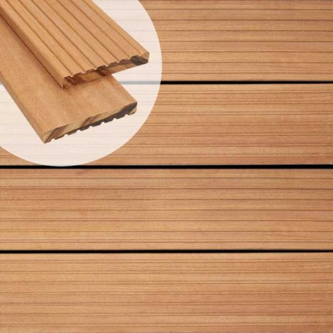 Vlonderplank hardhout Bankirai 2,1 x 14,5 cm (3,95 mtr) groef/vlak