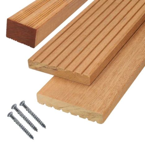 Vlonderplank totaalpakket hardhout Bankirai 2,5 x 14,5 cm (2,45 mtr) groef/vlak