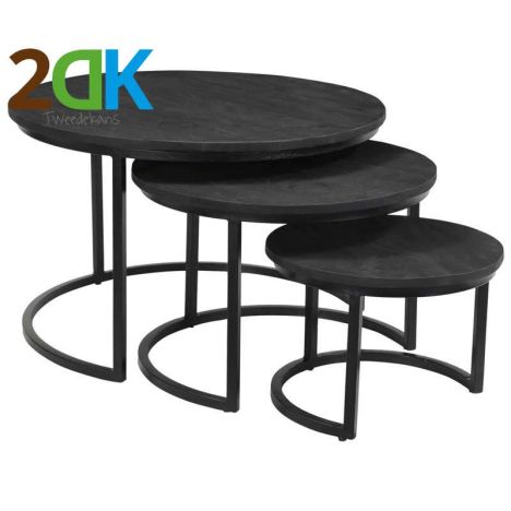 Tweedekans - Bijzettafels rond massief Mango zwart - Set van 3