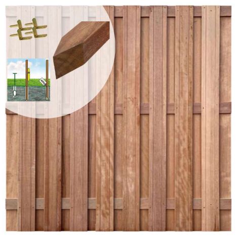 Schutting set hardhout keruing recht 15L v-groef (7,55 meter)