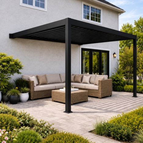 Pergola aluminium aanbouw - Gitzwart RAL9005 - 300 x 250 x 250 cm