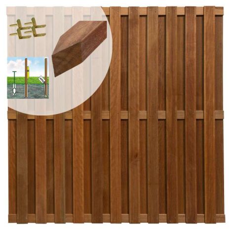 Schutting set hardhout keruing Lijn recht 23L geolied fijne ribbel (9,42 meter)
