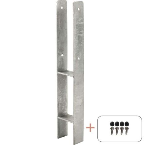 Paalhouder H gegalvaniseerd incl. schroeven tbv tuinpaal van 9 x 9 cm -  60 cm